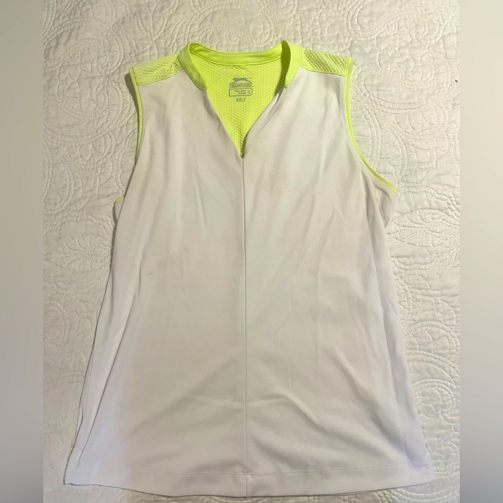 Slazenger white and neon yellow womens sleeveless golf tank